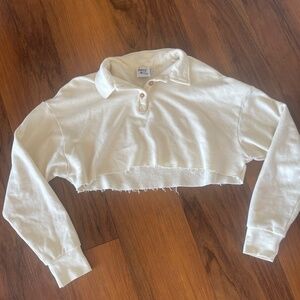 Princess Polly Peppy Light Pale Yellow cropped Button Down Pullover top